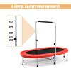 imageGiantex Mini Trampoline 2 Persons Foldable Fitness Trampoline w 5 Levels Height Adjustable Handle Max Load 330LBS Indoor Oval Rebounder Exercise Trampoline for Adult Kid Enjoy Parentchild TimeRed