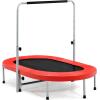 imageGiantex Mini Trampoline 2 Persons Foldable Fitness Trampoline w 5 Levels Height Adjustable Handle Max Load 330LBS Indoor Oval Rebounder Exercise Trampoline for Adult Kid Enjoy Parentchild TimeRed
