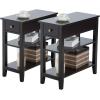 imageGiantex Narrow End Table Small Side Table with Drawer and Shelf Wood Accent Sofa Table Skinny Nightstand for Small Space Living Room Bedroom 1 BlackBlack