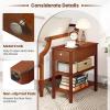 imageGiantex Narrow End Table Small Side Table with Drawer and Shelf Wood Accent Sofa Table Skinny Nightstand for Small Space Living Room Bedroom 1 BlackBrown