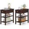 imageGiantex Narrow End Table Small Side Table with Drawer and Shelf Wood Accent Sofa Table Skinny Nightstand for Small Space Living Room Bedroom 1 BlackWalnut