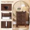imageGiantex Nightstands Set of 2 with 3 Drawers Wood Walnut Night Stand Bedside Table wStorage Drawer ampamp Round Metal Knobs Vintage End Side Table for Dorm Bedroom Small Spaces 145quot D x 18quot W x 26quot HWalnut