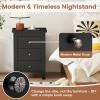 imageGiantex Nightstands Set of 2 with 3 Drawers Wood Walnut Night Stand Bedside Table wStorage Drawer ampamp Round Metal Knobs Vintage End Side Table for Dorm Bedroom Small Spaces 145quot D x 18quot W x 26quot HBlack