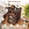 imageGiantex Nightstands Set of 2 with 3 Drawers Wood Walnut Night Stand Bedside Table wStorage Drawer ampamp Round Metal Knobs Vintage End Side Table for Dorm Bedroom Small Spaces 145quot D x 18quot W x 26quot HWalnut