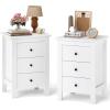 imageGiantex Nightstands Set of 2 with 3 Drawers Wood Walnut Night Stand Bedside Table wStorage Drawer ampamp Round Metal Knobs Vintage End Side Table for Dorm Bedroom Small Spaces 145quot D x 18quot W x 26quot HWhite