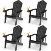imageGiantex Outdoor Adirondack Chair  Oversized Patio Chairs wHidden Cup Holder Realistic Wood Grain 380 LBS Weight Capacity Weather Resistant Firepit Chairs for Backyard Garden 4 BlackBlack