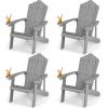 imageGiantex Outdoor Adirondack Chair  Oversized Patio Chairs wHidden Cup Holder Realistic Wood Grain 380 LBS Weight Capacity Weather Resistant Firepit Chairs for Backyard Garden 4 BlackLight Grey