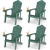 imageGiantex Outdoor Adirondack Chair  Oversized Patio Chairs wHidden Cup Holder Realistic Wood Grain 380 LBS Weight Capacity Weather Resistant Firepit Chairs for Backyard Garden 4 BlackDark Green
