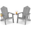 imageGiantex Outdoor Adirondack Chair  Oversized Patio Chairs wHidden Cup Holder Realistic Wood Grain 380 LBS Weight Capacity Weather Resistant Firepit Chairs for Backyard Garden 4 BlackLight Grey