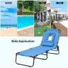 imageGiantex Outdoor Chaise Lounge Chair  Folding Beach Chair with 5 Adjustable Positions Hole Detachable Pillow Hand Ropes Lounger for Sunbathing Poolside Yard Patio Lawn ChairNavy