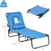 imageGiantex Outdoor Chaise Lounge Chair  Folding Beach Chair with 5 Adjustable Positions Hole Detachable Pillow Hand Ropes Lounger for Sunbathing Poolside Yard Patio Lawn ChairNavy