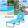 imageGiantex Outdoor Chaise Lounge Chair  Folding Beach Chair with 5 Adjustable Positions Hole Detachable Pillow Hand Ropes Lounger for Sunbathing Poolside Yard Patio Lawn ChairTurquoise