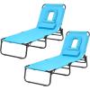 imageGiantex Outdoor Chaise Lounge Chair  Folding Beach Chair with 5 Adjustable Positions Hole Detachable Pillow Hand Ropes Lounger for Sunbathing Poolside Yard Patio Lawn ChairTurquoise