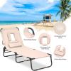 imageGiantex Outdoor Chaise Lounge Chair  Folding Beach Chair with 5 Adjustable Positions Hole Detachable Pillow Hand Ropes Lounger for Sunbathing Poolside Yard Patio Lawn ChairBeige