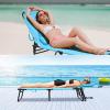 imageGiantex Outdoor Chaise Lounge Chair  Folding Beach Chair with 5 Adjustable Positions Hole Detachable Pillow Hand Ropes Lounger for Sunbathing Poolside Yard Patio Lawn ChairTurquoise
