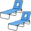 imageGiantex Outdoor Chaise Lounge Chair  Folding Beach Chair with 5 Adjustable Positions Hole Detachable Pillow Hand Ropes Lounger for Sunbathing Poolside Yard Patio Lawn ChairNavy