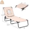 imageGiantex Outdoor Chaise Lounge Chair  Folding Beach Chair with 5 Adjustable Positions Hole Detachable Pillow Hand Ropes Lounger for Sunbathing Poolside Yard Patio Lawn ChairBeige
