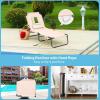 imageGiantex Outdoor Chaise Lounge Chair  Folding Beach Chair with 5 Adjustable Positions Hole Detachable Pillow Hand Ropes Lounger for Sunbathing Poolside Yard Patio Lawn ChairBeige