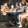 imageGiantex Outdoor Fire Pit with Grill Heavy Duty Wood Burning Fire Pit wFire Poker Gloves Grilling Rack Large Storage Compartment 2in1 BBQ FirePit for Outside Backyard Patio Black