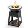 imageGiantex Outdoor Fire Pit with Grill Heavy Duty Wood Burning Fire Pit wFire Poker Gloves Grilling Rack Large Storage Compartment 2in1 BBQ FirePit for Outside Backyard Patio Black
