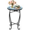 imageGiantex Outdoor Side Table Mosaic Patio Table 14inch Accent Table Plant Stand Ceramic Tile Top Metal Frame Small End Table Porch Beach Patio Garden Balcony PoolsideOcean