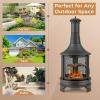imageGiantex Outdoor Wood Burning Chiminea Fire Pit 30 Inch Metal Fireplace wGrill Chiminea Cover ampamp Spark Screen Door Fire Poker Chiminea Firepit for Patio Garden Backyard BBQ Deck Black