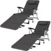 imageGiantex Patio Chaise Lounge Chair 7 Adjustable Position Folding Camping Cot Outdoor Lounger with Cup Holder Detachable Pillow Beach Sleeping Recliner for Poolside Lawn Sunbathing Chair 1 BlueGrey