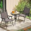 imageGiantex Patio Dining Set Round Glass Table with 2 Patio Folding Chairs Outdoor Table and Chairs for Garden Pool Backyard Tempered Glass Tabletop with Umbrella Hole BrownBrown