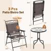 imageGiantex Patio Dining Set Round Glass Table with 2 Patio Folding Chairs Outdoor Table and Chairs for Garden Pool Backyard Tempered Glass Tabletop with Umbrella Hole BrownBrown