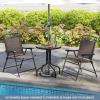 imageGiantex Patio Dining Set Round Glass Table with 2 Patio Folding Chairs Outdoor Table and Chairs for Garden Pool Backyard Tempered Glass Tabletop with Umbrella Hole BrownBrown