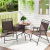 imageGiantex Patio Dining Set Round Glass Table with 2 Patio Folding Chairs Outdoor Table and Chairs for Garden Pool Backyard Tempered Glass Tabletop with Umbrella Hole BrownBrown