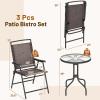 imageGiantex Patio Dining Set with 2 Patio Folding Chairs Outdoor Round Table and Chairs for Garden Pool Backyard Tempered Glass Tabletop Bistro Dining Furniture Set BrownBrown