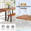 imageGiantex Patio Dining Table Set with 2 Benches Outdoor Picnic Table Set with Umbrella Hole Acacia Wood Patio Seating and Rectangular Table for Backyard Garden Lawn Rustic BrownRustic Brown