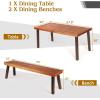 imageGiantex Patio Dining Table Set with 2 Benches Outdoor Picnic Table Set with Umbrella Hole Acacia Wood Patio Seating and Rectangular Table for Backyard Garden Lawn Rustic BrownRustic Brown