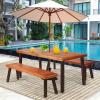 imageGiantex Patio Dining Table Set with 2 Benches Outdoor Picnic Table Set with Umbrella Hole Acacia Wood Patio Seating and Rectangular Table for Backyard Garden Lawn Rustic BrownRustic Brown