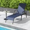 imageGiantex Patio Lounge Chair Outdoor Chaise Lounge with 5 Adjustable Backrest Sturdy Metal Frame Sunbathing Recliner Tanning Chairs for Outside Beach Yard Balcony Poolside BrownNavy