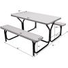 imageGiantex Picnic Bench Set Outdoor Camping All Weather Metal Base WoodLike Texture Backyard Poolside Dining Party Garden Lawn Deck Large Picnic Tables for Adult BlackWhite