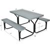 imageGiantex Picnic Bench Set Outdoor Camping All Weather Metal Base WoodLike Texture Backyard Poolside Dining Party Garden Lawn Deck Large Picnic Tables for Adult BlackGrey