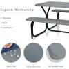 imageGiantex Picnic Bench Set Outdoor Camping All Weather Metal Base WoodLike Texture Backyard Poolside Dining Party Garden Lawn Deck Large Picnic Tables for Adult BlackGrey