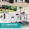 imageGiantex Picnic Table Bench Set for 48 Person Round 37 Outdoor Dining Table wUmbrella Hole HDPE Tabletop Metal Frame Patio Furniture Set for Backyard Porch Lawn 1400lb Capacity GrayRoundWhite