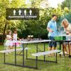 imageGiantex Picnic Table Bench Set for 48 Person Round 37 Outdoor Dining Table wUmbrella Hole HDPE Tabletop Metal Frame Patio Furniture Set for Backyard Porch Lawn 1400lb Capacity GrayRoundWhite
