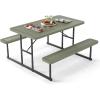 imageGiantex Picnic Table Bench Set for 48 Person Round 37 Outdoor Dining Table wUmbrella Hole HDPE Tabletop Metal Frame Patio Furniture Set for Backyard Porch Lawn 1400lb Capacity GrayRoundGreen