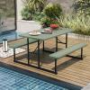 imageGiantex Picnic Table Bench Set for 48 Person Round 37 Outdoor Dining Table wUmbrella Hole HDPE Tabletop Metal Frame Patio Furniture Set for Backyard Porch Lawn 1400lb Capacity GrayRoundGreen