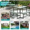 imageGiantex Picnic Table Bench Set for 48 Person Round 37 Outdoor Dining Table wUmbrella Hole HDPE Tabletop Metal Frame Patio Furniture Set for Backyard Porch Lawn 1400lb Capacity GrayRoundGreen