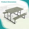 imageGiantex Picnic Table Bench Set for 48 Person Round 37 Outdoor Dining Table wUmbrella Hole HDPE Tabletop Metal Frame Patio Furniture Set for Backyard Porch Lawn 1400lb Capacity GrayRoundGreen