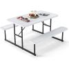 imageGiantex Picnic Table Bench Set for 48 Person Round 37 Outdoor Dining Table wUmbrella Hole HDPE Tabletop Metal Frame Patio Furniture Set for Backyard Porch Lawn 1400lb Capacity GrayRoundWhite
