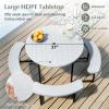 imageGiantex Picnic Table Bench Set for 48 Person Round 37 Outdoor Dining Table wUmbrella Hole HDPE Tabletop Metal Frame Patio Furniture Set for Backyard Porch Lawn 1400lb Capacity GrayRoundWhite