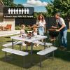 imageGiantex Picnic Table Bench Set for 48 Person Round 37 Outdoor Dining Table wUmbrella Hole HDPE Tabletop Metal Frame Patio Furniture Set for Backyard Porch Lawn 1400lb Capacity GrayRoundWhite