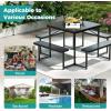 imageGiantex Picnic Table Bench Set for 48 Person Round 37 Outdoor Dining Table wUmbrella Hole HDPE Tabletop Metal Frame Patio Furniture Set for Backyard Porch Lawn 1400lb Capacity GrayRoundBlack