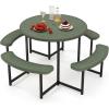 imageGiantex Picnic Table Bench Set for 48 Person Round 37 Outdoor Dining Table wUmbrella Hole HDPE Tabletop Metal Frame Patio Furniture Set for Backyard Porch Lawn 1400lb Capacity GrayRoundGreen